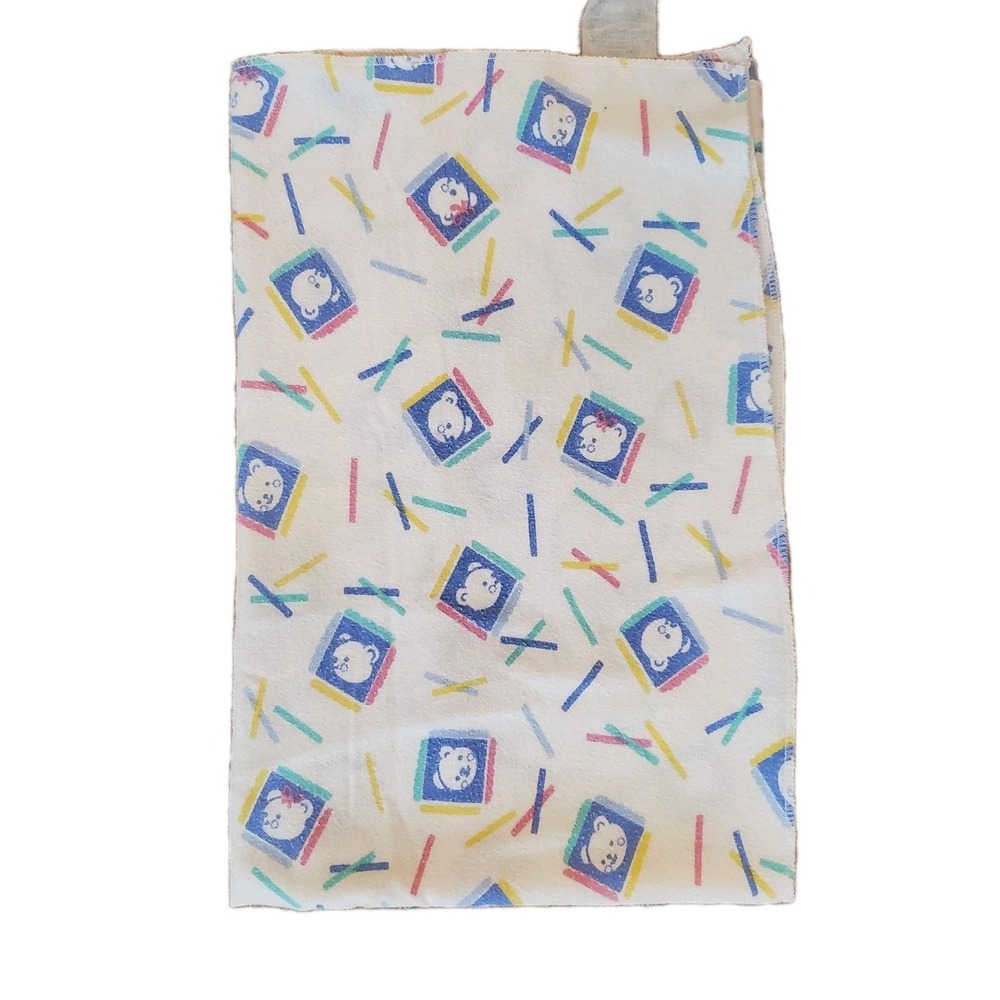 Vintage Baby Dreams Teddy Bears Receiving Blanket Flannel Swaddle Blue Red‎